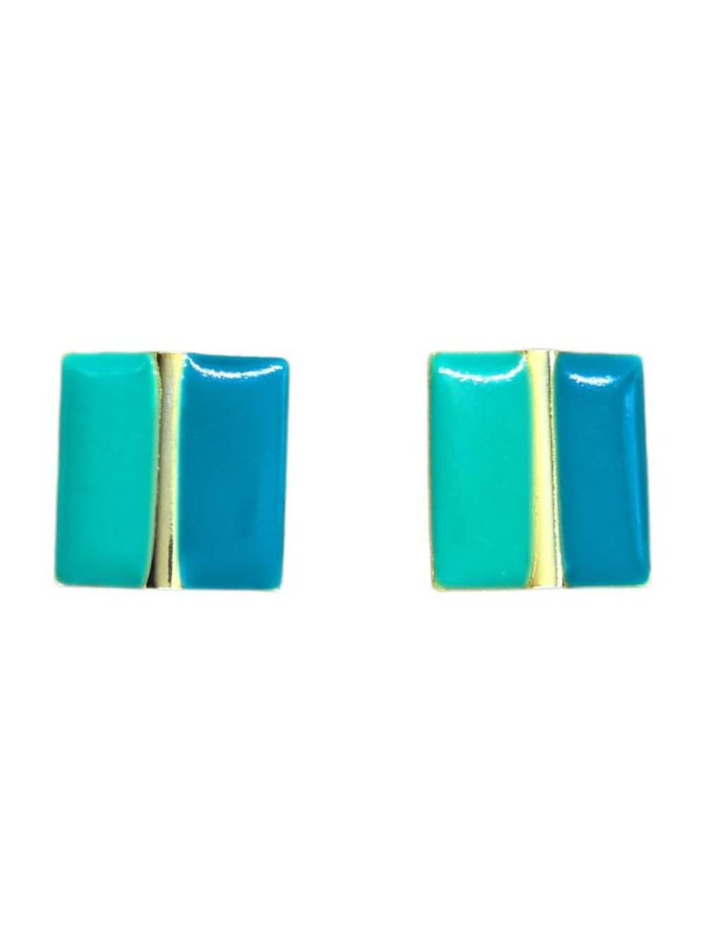Vintage 60s Blue, Teal & Gold Square Stud Earrings